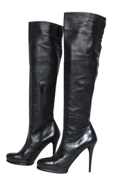 Current Boutique-Stuart Weitzman - Black Leather Platform Stiletto Boots Sz 8.5