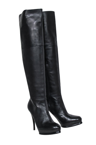 Current Boutique-Stuart Weitzman - Black Leather Platform Stiletto Boots Sz 8.5