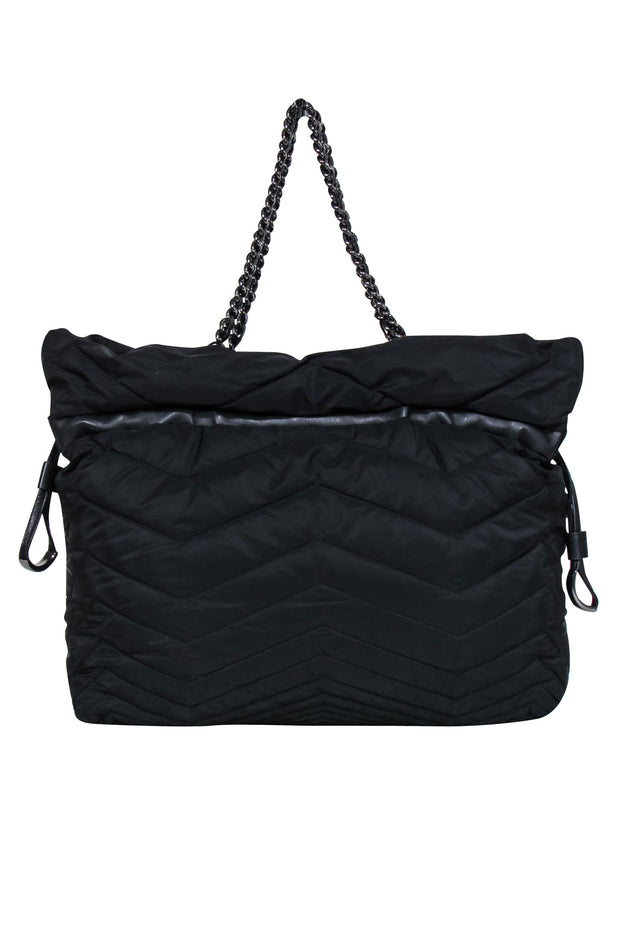 Current Boutique-Stuart Weitzman - Black Quilted Puffer Tote Bag w/ Chain Straps