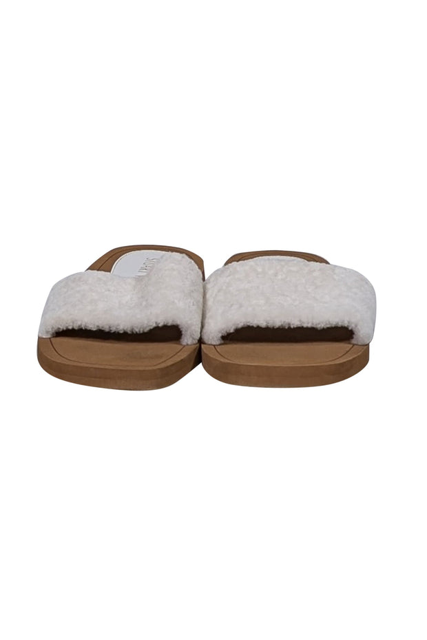 Current Boutique-Stuart Weitzman - Brown Leather & White Shearling Slide Sandals Sz 8