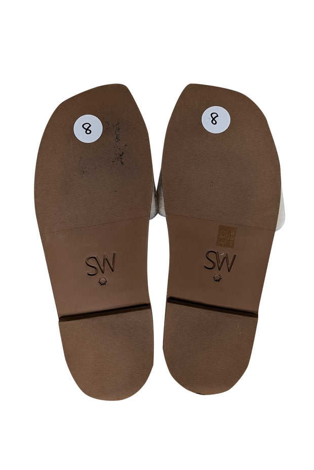 Current Boutique-Stuart Weitzman - Brown Leather & White Shearling Slide Sandals Sz 8