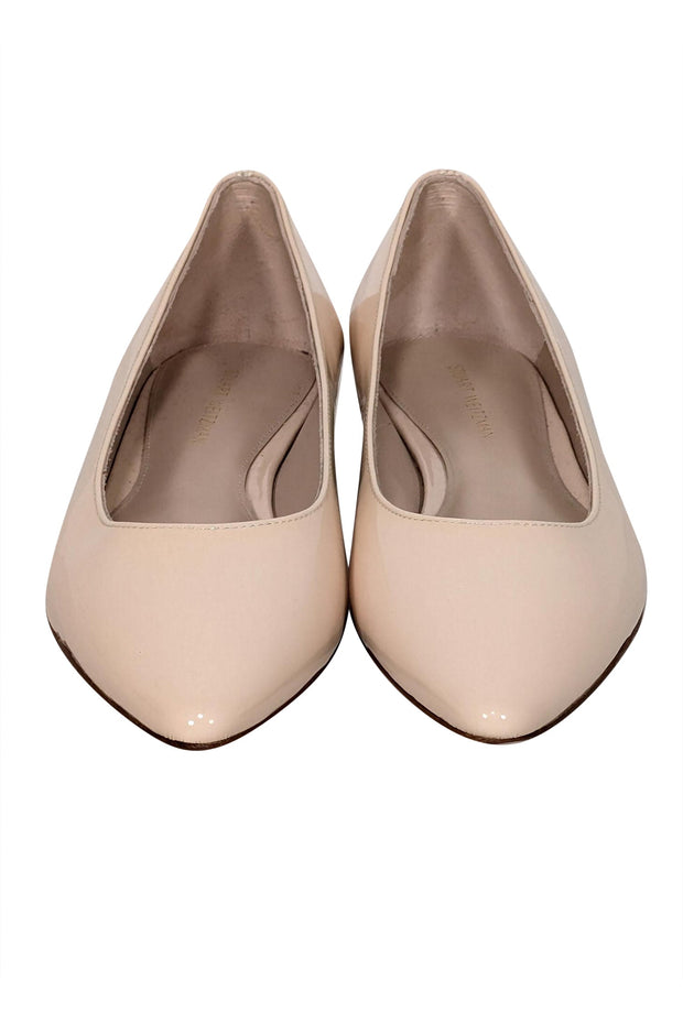 Current Boutique-Stuart Weitzman - Cream Patent Leather Pointed-Toe Flats Sz 5