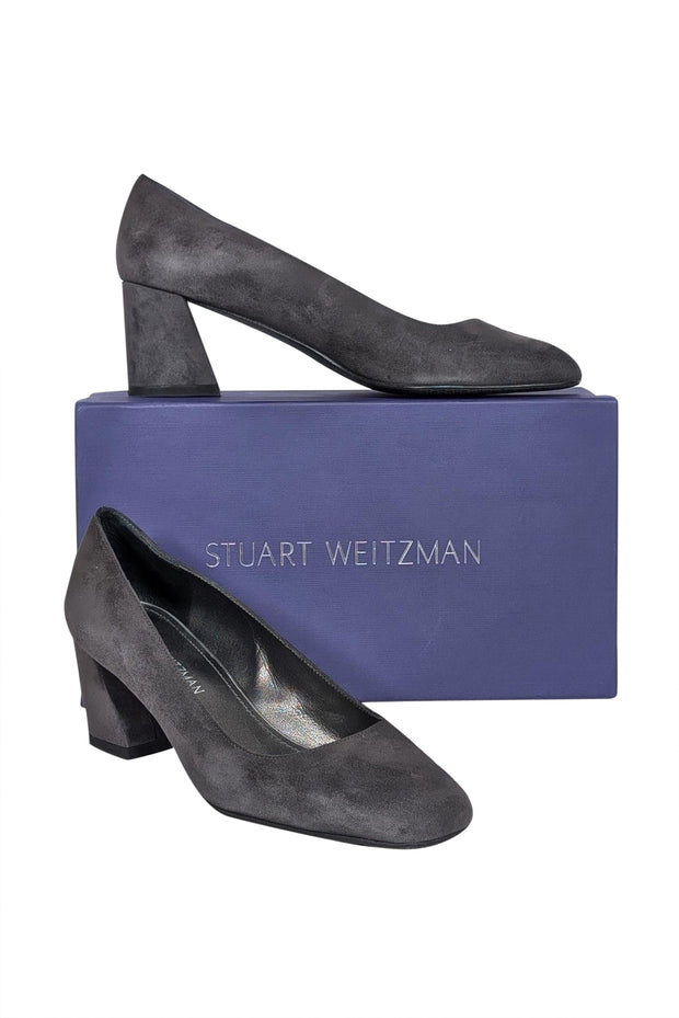 Gray block heel pumps on sale