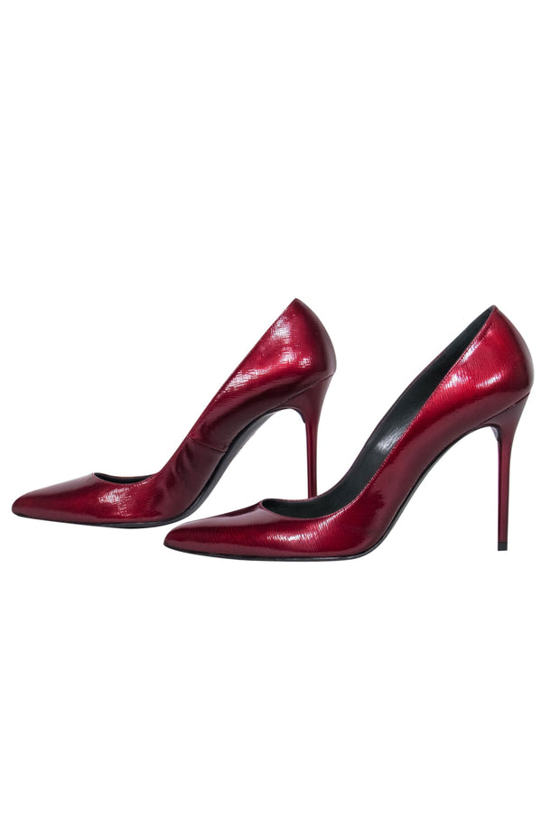 Current Boutique-Stuart Weitzman - Maroon Textured Leather Pointed Toe Pumps Sz 8.5