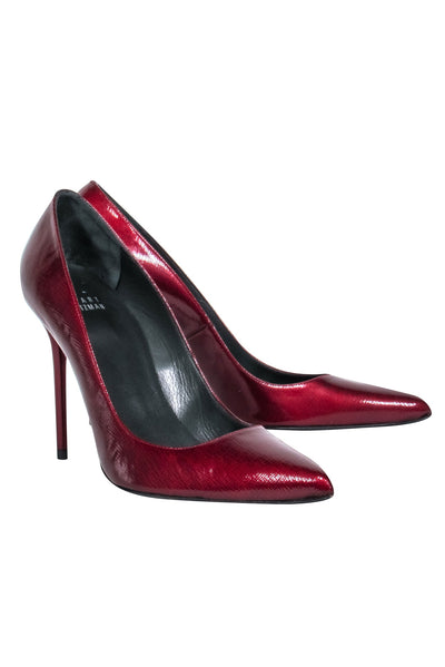 Current Boutique-Stuart Weitzman - Maroon Textured Leather Pointed Toe Pumps Sz 8.5