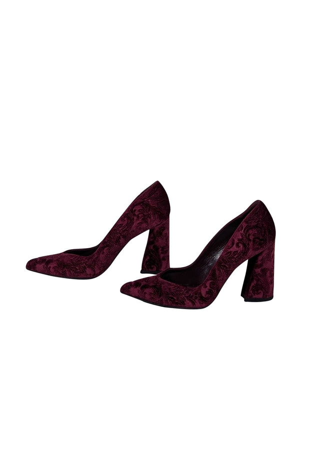 Current Boutique-Stuart Weitzman - Maroon Textured Velvet Block Heel Sz 7.5