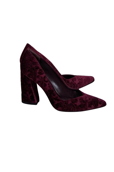 Current Boutique-Stuart Weitzman - Maroon Textured Velvet Block Heel Sz 7.5