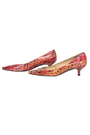 Current Boutique-Stuart Weitzman - Orange & Pink Snakeskin Print Kitten Heels Sz 8.5
