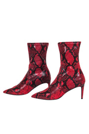 Current Boutique-Stuart Weitzman - Red & Black Snakeskin Print Heeled Short Boots Sz 8