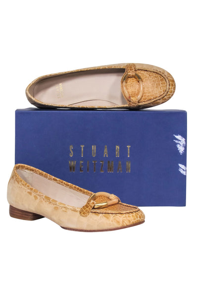 Current Boutique-Stuart Weitzman - Tan Croc Textured Flats Sz 8.5