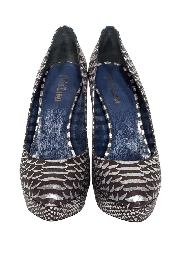 Current Boutique-Studio Pollini - Silver & Brown Print Pumps Sz 7.5