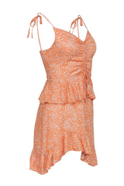 Current Boutique-Suboo - Orange & Lilac Print Sleeveless Ruffle Dress Sz S