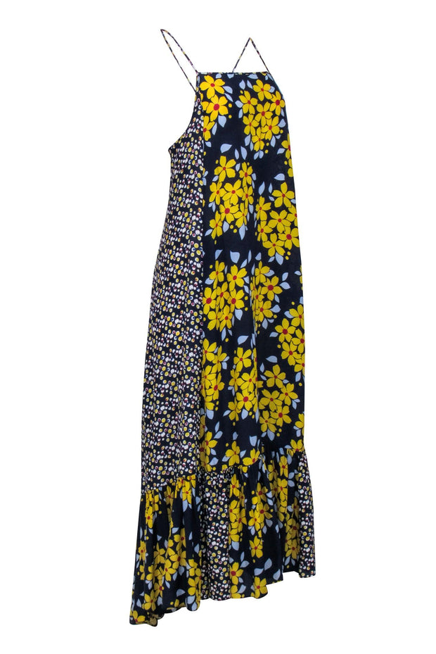 Current Boutique-Suno - Navy & Yellow Floral Print Maxi Dress Sz 4