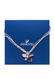 Current Boutique-Swarovski - Grey Vintage Layered Necklace w/ Crystal Pave Flower Pendant