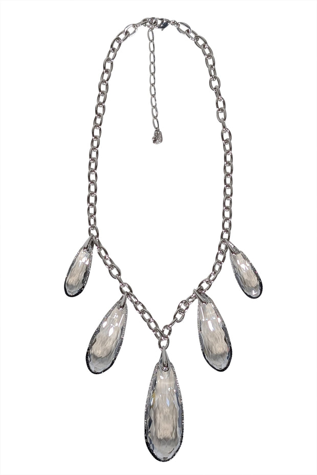 Current Boutique-Swarovski - Silver Chain Necklace w/ Large Teardrop Crystals