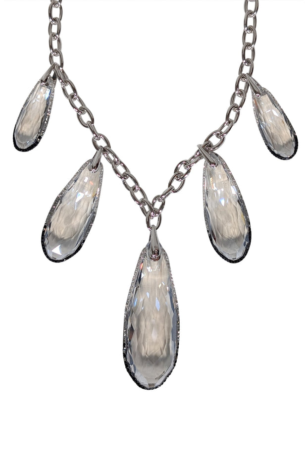 Current Boutique-Swarovski - Silver Chain Necklace w/ Large Teardrop Crystals