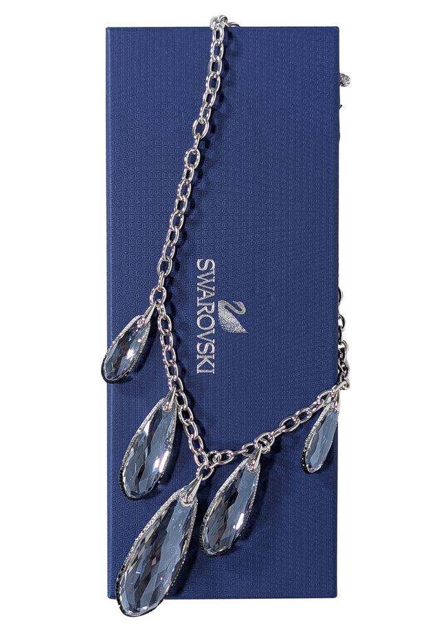 Current Boutique-Swarovski - Silver Chain Necklace w/ Large Teardrop Crystals