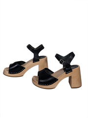 Current Boutique-Swedish Hasbeens - Black Leather Wooden Clog Strappy Sandals Sz 6