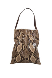 Current Boutique-TL-180 - Beige & Brown Python Embossed Leather Shoulder Bag