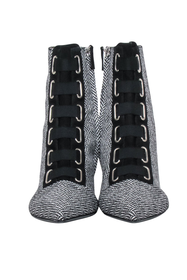 Current Boutique-Tabitha Simmons - Black & White Herringbone "Quin" Ankle Boots Sz 6.5