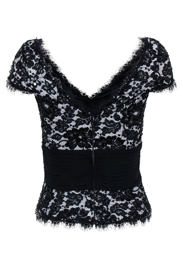 Current Boutique-Tadashi Shoji - Black Beaded Cap Sleeve Top Sz 2