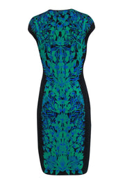 Current Boutique-Tadashi Shoji - Black w/ Green & Blue Print Knit Dress Sz L
