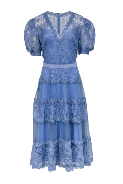 Current Boutique-Tadashi Shoji - Blue Lace Mid Maxi Dress Sz 16