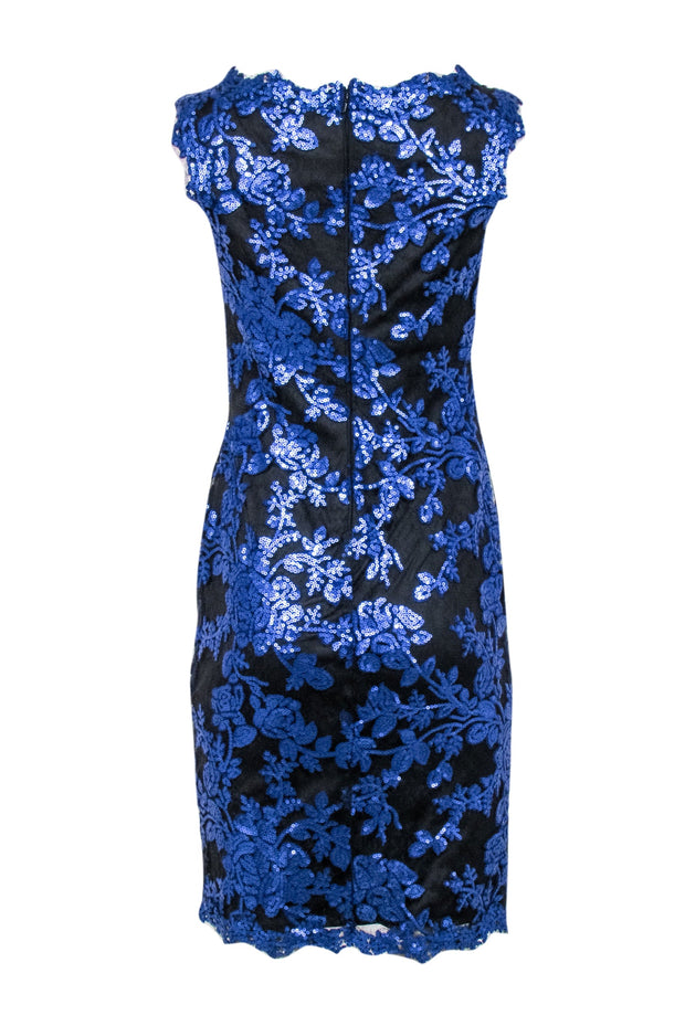 Current Boutique-Tadashi Shoji - Blue Sequin & Black Lace Dress Sz 4