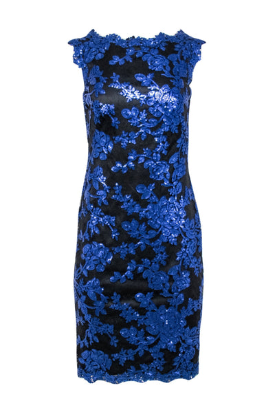 Current Boutique-Tadashi Shoji - Blue Sequin & Black Lace Dress Sz 4