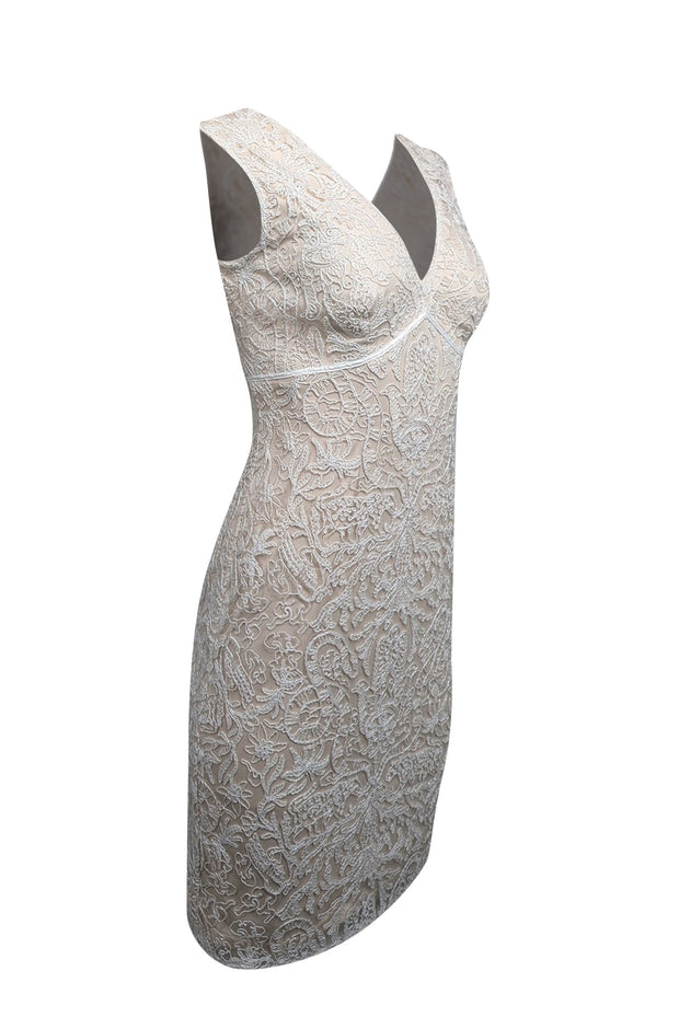 Current Boutique-Tadashi Shoji - Cream w/ Ivory Lace Sleeveless Dress Sz 2