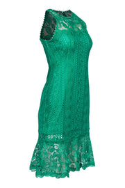Current Boutique-Tadashi Shoji - Green Floral Eyelet Lace Flounce Hem Dress Sz 6P