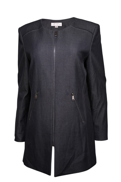 Current Boutique-Tahari - Black Chambray Zipper Front Jacket Sz 12P