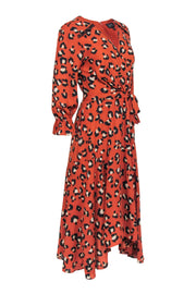 Current Boutique-Tahari - Orange Leopard Print Ruffled Midi Dress Sz 8