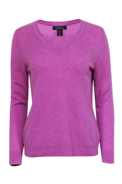 Current Boutique-Tahari - Purple Cashmere V-neck Sweater Sz L