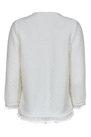 Current Boutique-Tahari - White Collarless Knit Blazer w/ Fraying Sz M