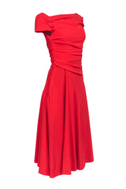 Current Boutique-Talbot Runhof - Red Cap Sleeve Ruched Dress Sz 6