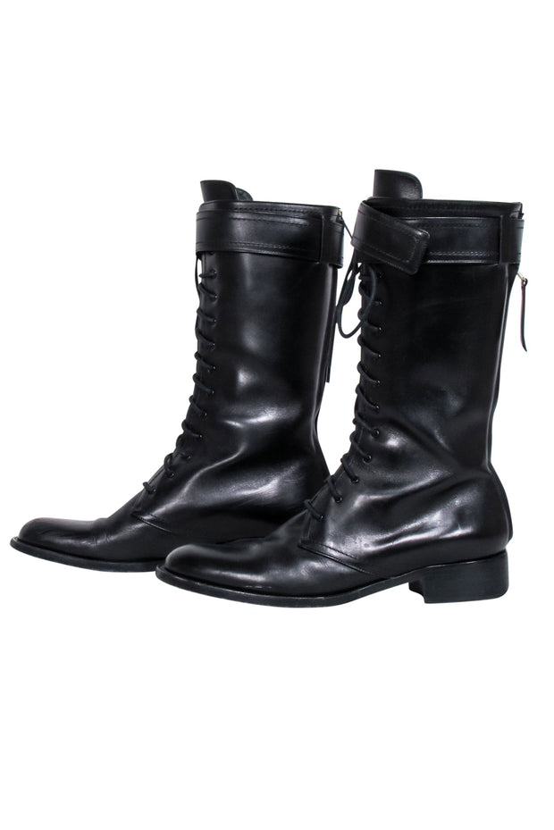 Tamara Mellon - Black Leather Tall Combat Boots Sz 9 – Current Boutique