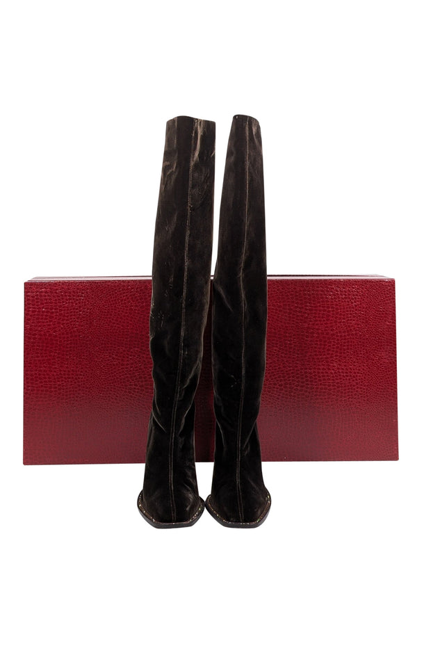 Current Boutique-Tamara Mellon - Brown Velvet Tall Heeled Boots Sz 7.5