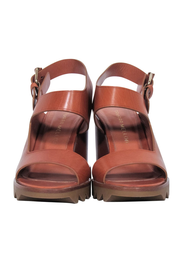 Current Boutique-Tamara Mellon - Tan Leather Open Toe Wedges Sz 7.5