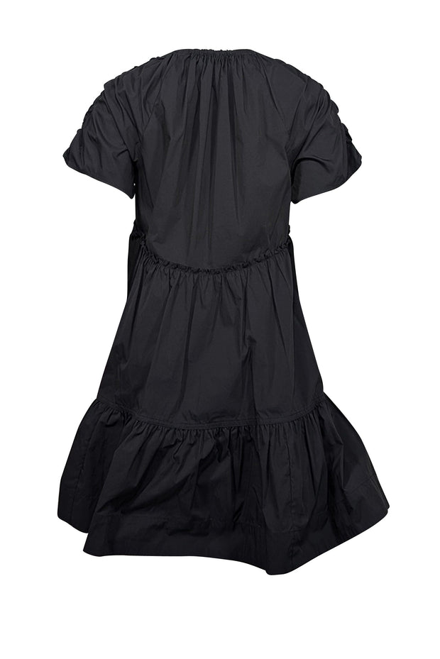 Current Boutique-Tanya Taylor - Black Cotton Blend Babydoll Dress w/ Ruffled Trim Sz S