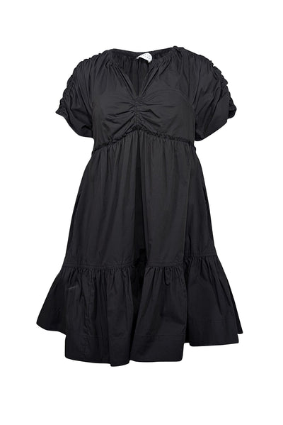 Current Boutique-Tanya Taylor - Black Cotton Blend Babydoll Dress w/ Ruffled Trim Sz S