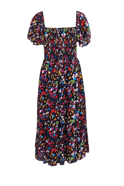 Current Boutique-Tanya Taylor - Black w/ Rainbow Confetti Print Silk Midi Dress Sz S