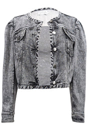 Current Boutique-Tanya Taylor - Dark Grey & Black Acid Washed Cropped Jean Jacket Sz M