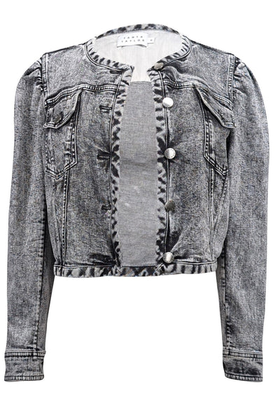 Current Boutique-Tanya Taylor - Dark Grey & Black Acid Washed Cropped Jean Jacket Sz M