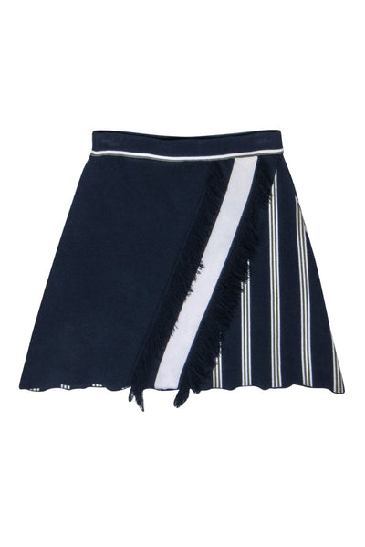 Current Boutique-Tanya Taylor - Navy w/ Green & White Stripe Fringe Mini Skirt Sz XS