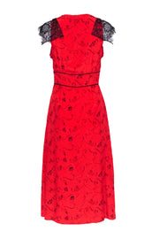 Current Boutique-Tanya Taylor - Red & Black Zodiac Printed Silk Dress w/ Lace Cap Sleeves Sz 0