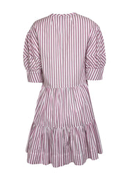 Current Boutique-Tanya Taylor - White & Pink Striped Short Sleeve Babydoll Dress Sz S