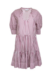 Current Boutique-Tanya Taylor - White & Pink Striped Short Sleeve Babydoll Dress Sz S