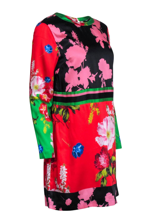 Current Boutique-Ted Baker - Black & Multicolor Floral Long Sleeve Shift Dress Sz 6