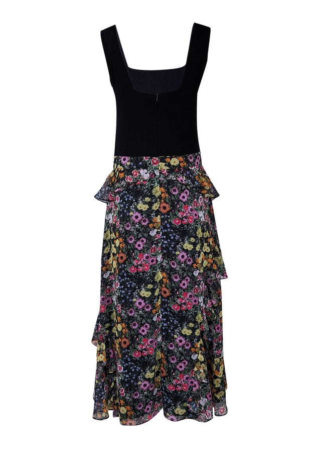 Current Boutique-Ted Baker - Black & Multicolor Floral Ruffle Maxi Dress Sz 4